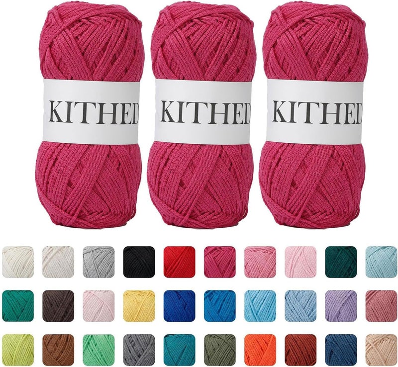 KITHED Cotton Yarn，10.5oz，526yard，3 Pack ，Soft Yarn for Crocheting and Knitting (06 Rose Red) - Image 1